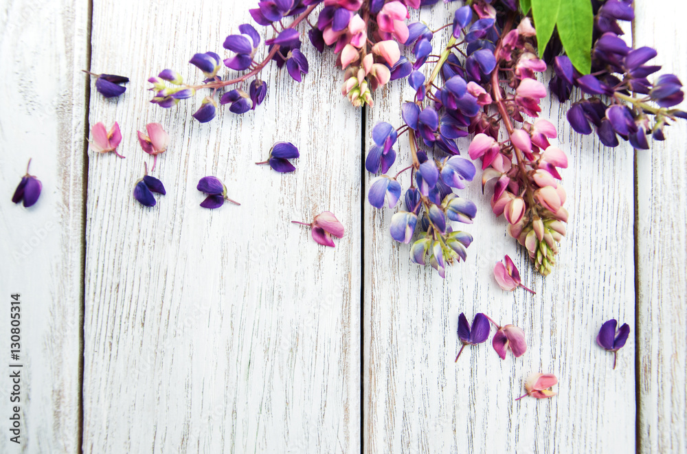 Lupine flowers on a table Lupine flowers on a table
