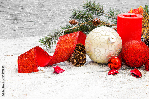 Christmas decoration hanging over wooden background