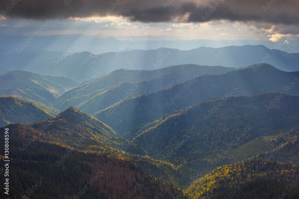 dramatic light in the Carpathian Mountains, early spring