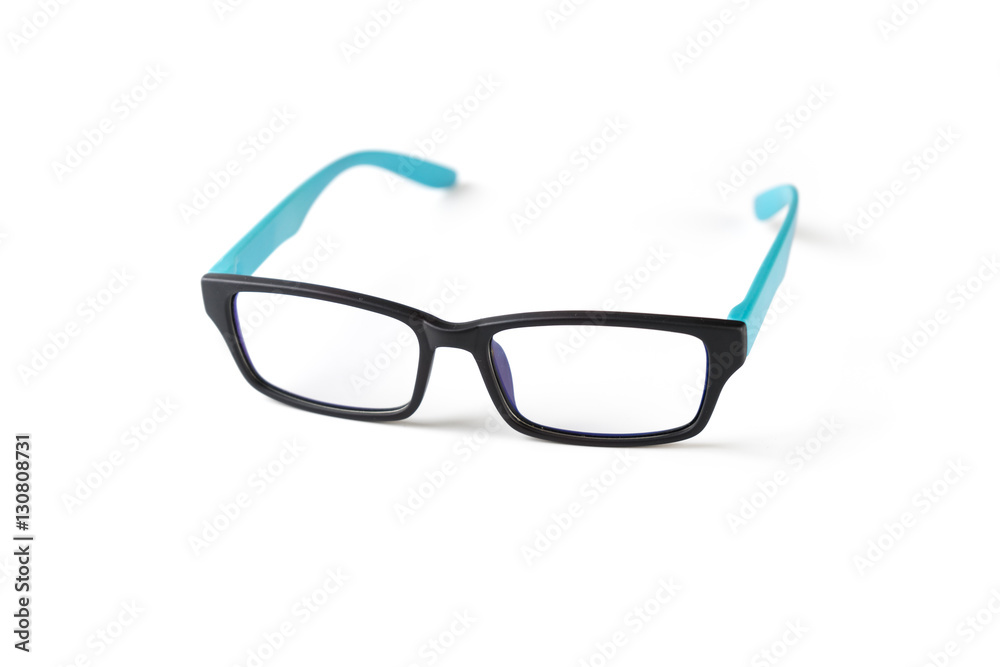 Black frame glasses green leg on a white background Black frame glasses green leg on a white background