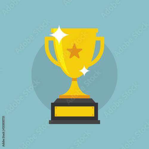 Trofeo di vittoria, coppa dorata scintillante con icona a stella, illustrazione flat vettoriale photo