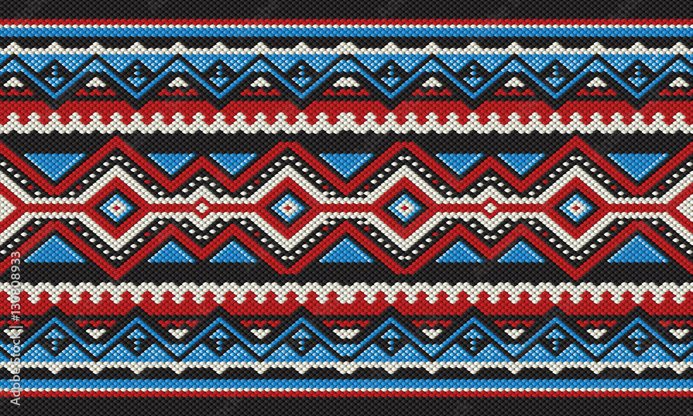 Red And Blue Detailed Traditional Folk Sadu Arabian Hand Weaving - obrazy, fototapety, plakaty 