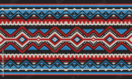 Red And Blue Detailed Traditional Folk Sadu Arabian Hand Weaving