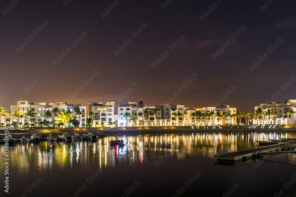 Amazing night lights Sultanate Oman Souly Bay harbour and Hotels Oceanside 3