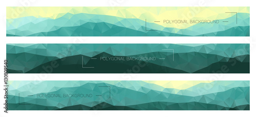 Abstract polygonal banners with mountain ridges. Modern business layouts for corporate identity. Horizontal nature backgrounds.