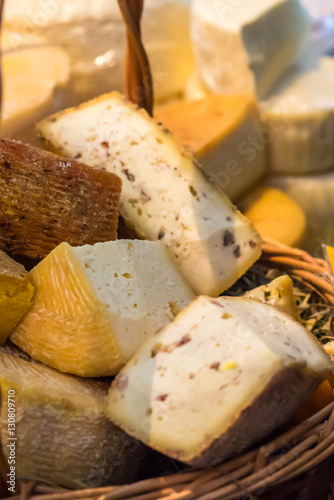 pieces of delicious white cheese with spices