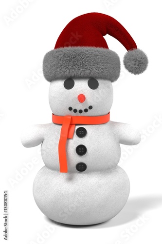 3d render of snowman with santas cap