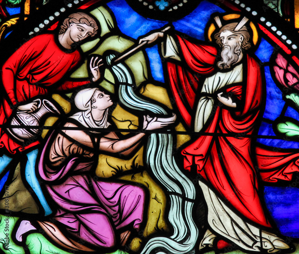 Moses striking Water from the Rock - Stained Glass