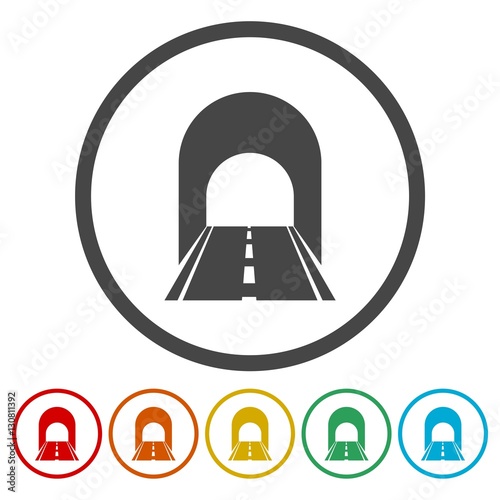 Road with tunnel icons set 