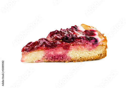 Piece of cake with cherry and cottage cheese