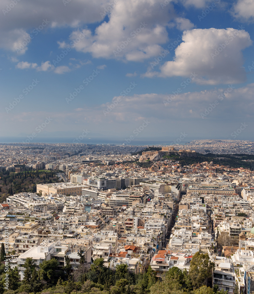 View of Athens and Acropolis from Lycabettus hill, Greece