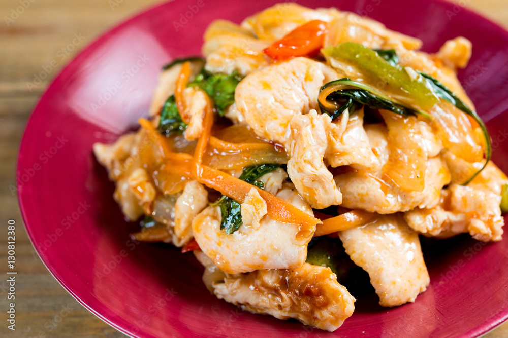 wok fried chicken stir fry with sweet peppers and chinese vegeta wok fried chicken stir fry with sweet peppers and chinese vegeta