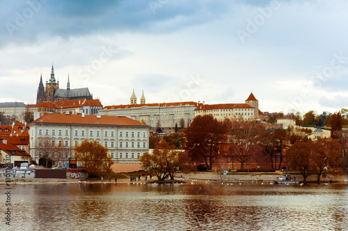 Old Town ancient architecture and river pier in Prague  Czech Re