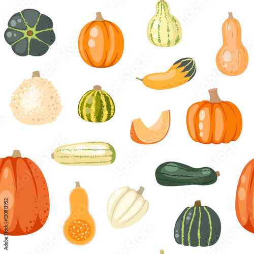 Seamless pattern with pumpkins on white