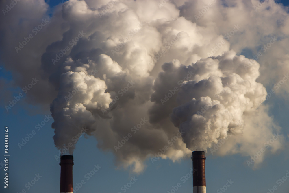 the smoke from the pipe of the plant, the emission  harmful gases into the atmosphere, greenhouse efekt