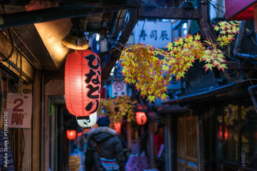 Obraz premium Restaurant street decorated with red leaf in Tokyo