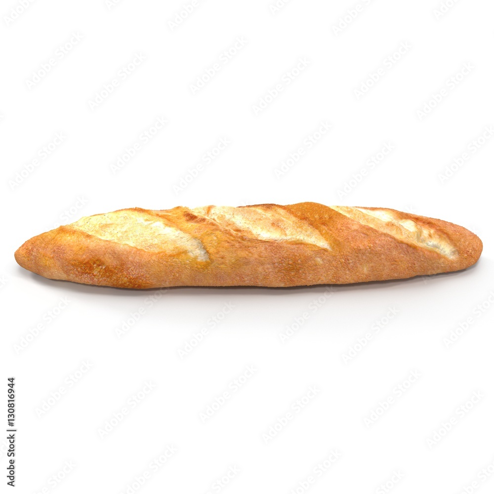 French baguette bread isolated on a white. Side view. 3D illustration
