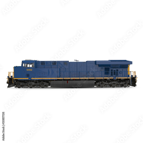 Modern locomotive isolated on white. Side view. 3D illustration