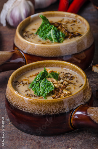 Creamy soup with roasted cauliflower and cabbage photo