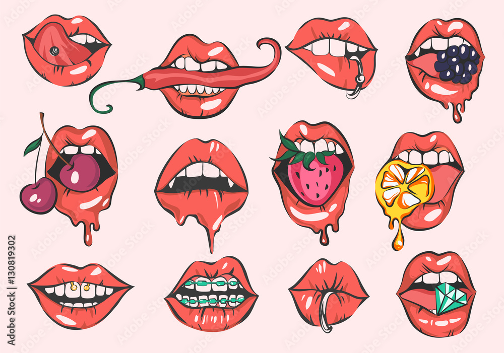 Obraz premium Pop art sexy lips vector set