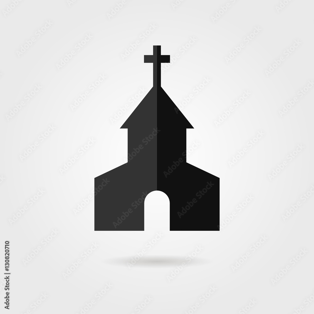 simple black church icon with shadow