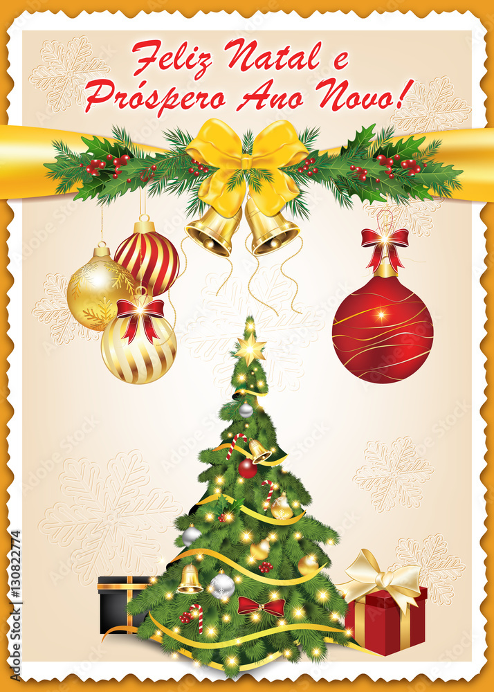 Cartão de Boas Festas: Feliz Natal e Próspero Ano Novo, para