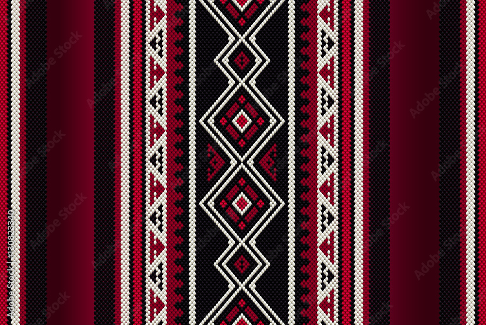 Detailed Red Traditional Folk Sadu Arabian Hand Weaving Pattern - obrazy, fototapety, plakaty 