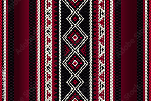Detailed Red Traditional Folk Sadu Arabian Hand Weaving Pattern