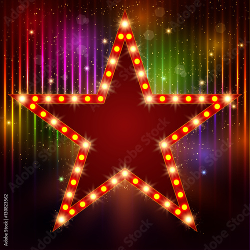 Star retro light banner on shining background