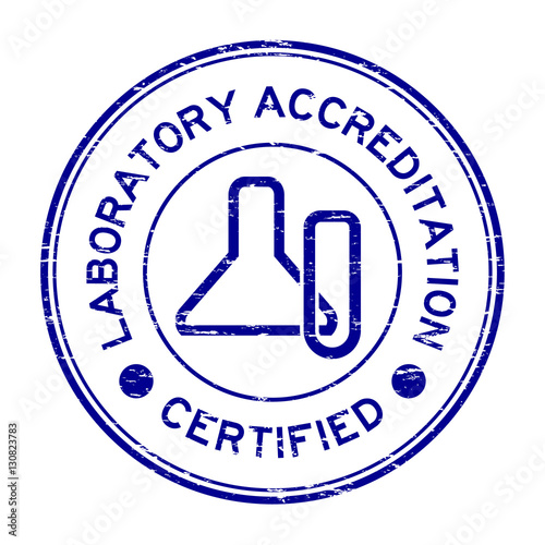 Grunge blue laboratory accreditation certified with glassware ic