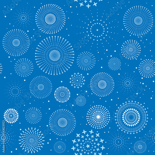 Vector illustration of fireworks display seamless background.