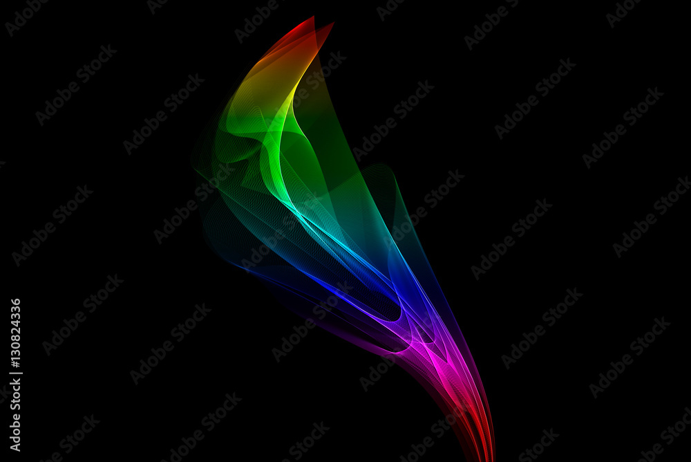 Fototapeta premium colored lines, waves, smoke, black background, abstraction 