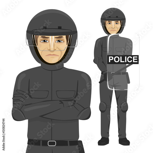 mature serious police man riot officer