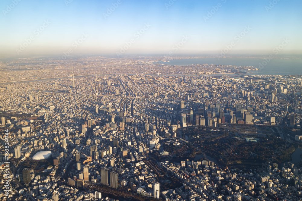 Fototapeta premium Aerial photograph from over Tokyo Japan, 2016/12/17