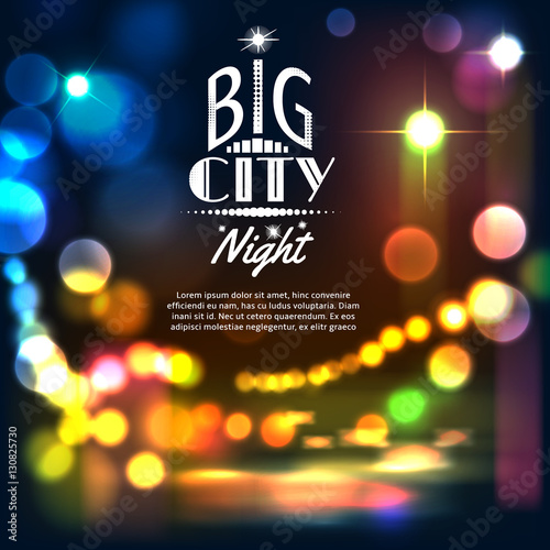 Abstract city background with bokeh lights. Vector illustration