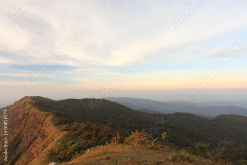 Landscape blue sky on mountain in sunrise, Doimonjong Thailand © topgunza
