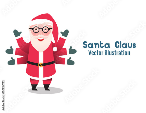 Business Santa Claus Banner. Cartoon character smiling with Many Hands. Vector illustration