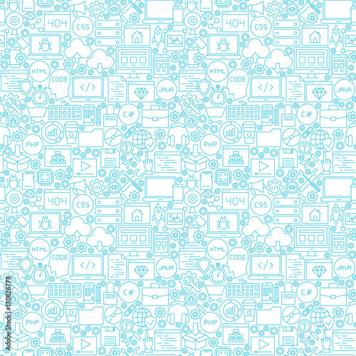 Line Coding White Seamless Pattern