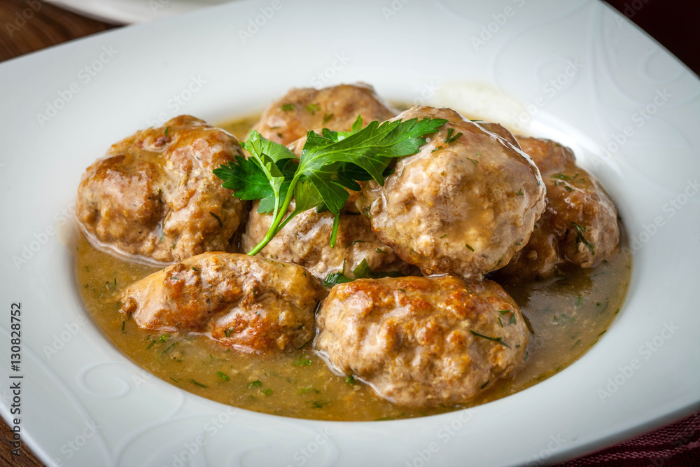 Pork meatballs with dill sauce. Pork meatballs with dill sauce.