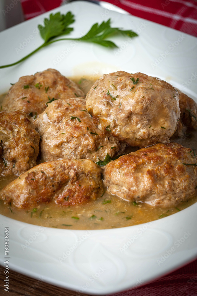 Pork meatballs with dill sauce.