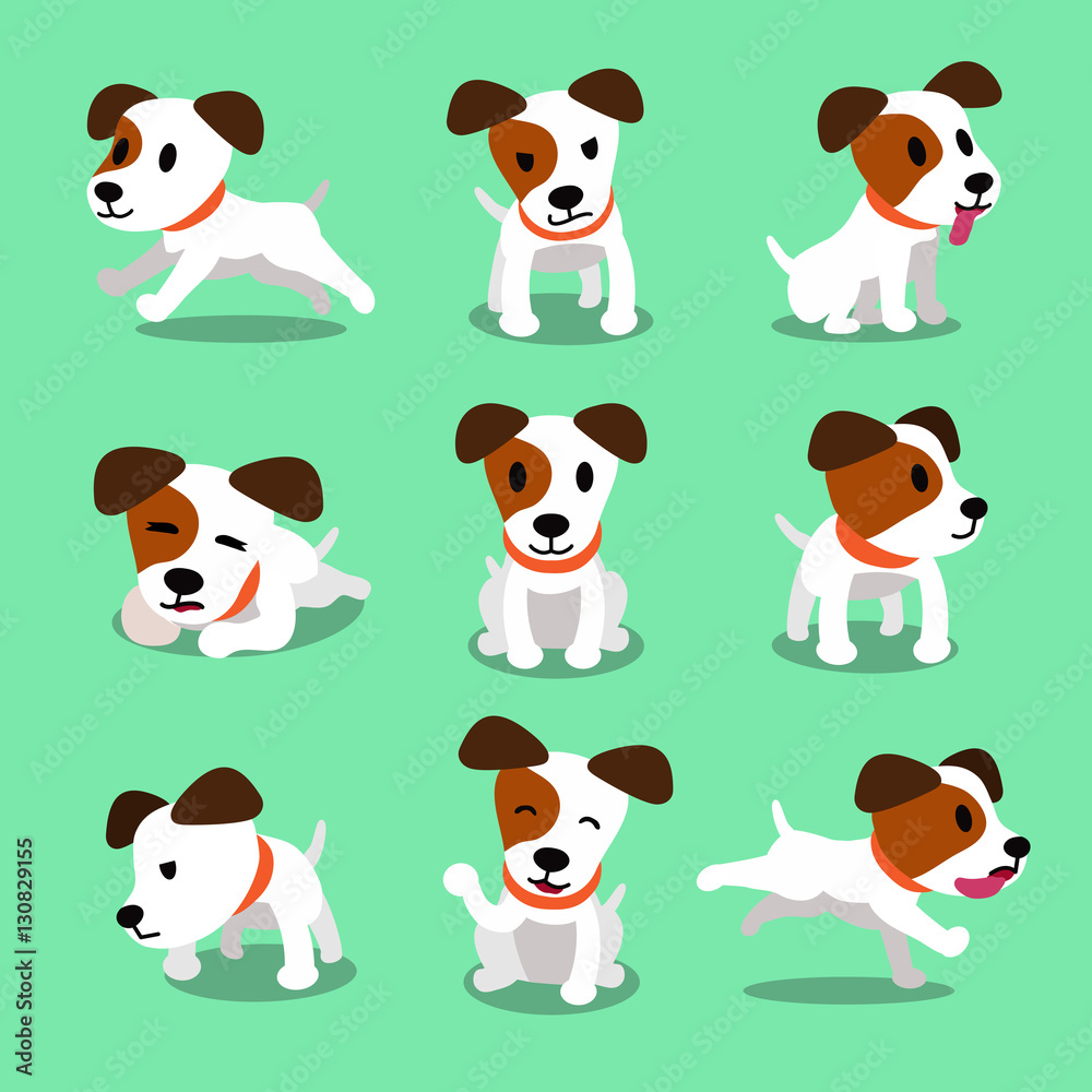 Cartoon character jack russell terrier dog poses Cartoon character jack russell terrier dog poses