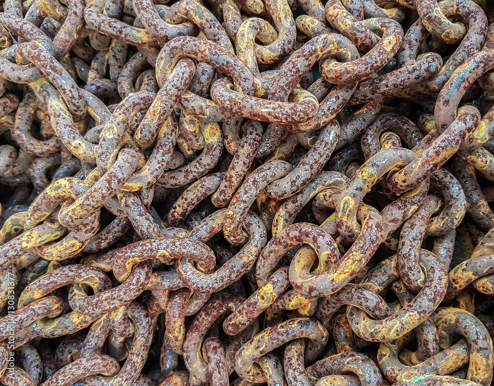 Close-up of old rusty chain links Close-up of old rusty chain links