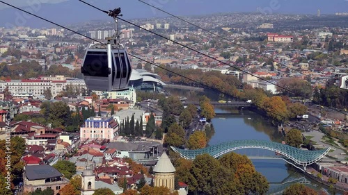 beautiful cityscape of Tbilisi with cableway from Narikala fortress, Georgia photo