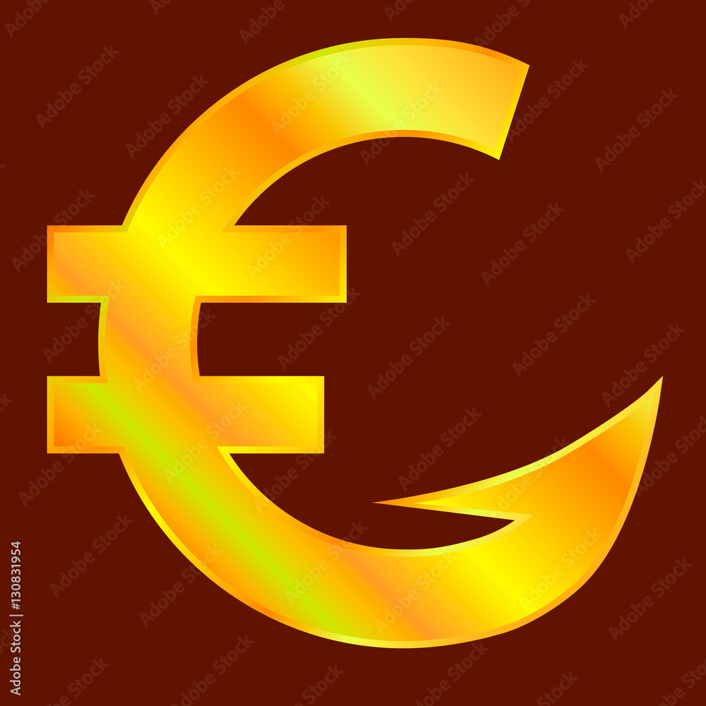 Golden euro sign  with hook. Vector illustration.