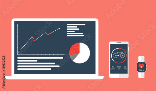 Sports app to sync on devices and tracking the success of dynamics. Vector illustrtaion.