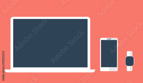 Flat isolated smart phone, pc and smart watch. Vector illustrations for graphic designs with copy space