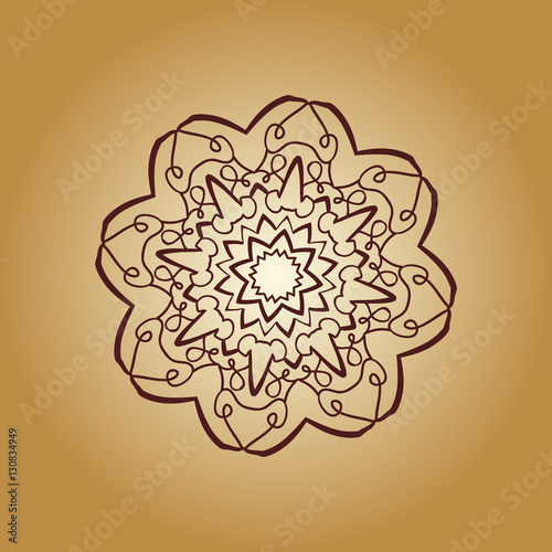 Vintage vector mandala print. Hand drawn abstract tile retro brown color. Decorative retro banner. Wallpaper for banner, invitation, wedding card, caver and others