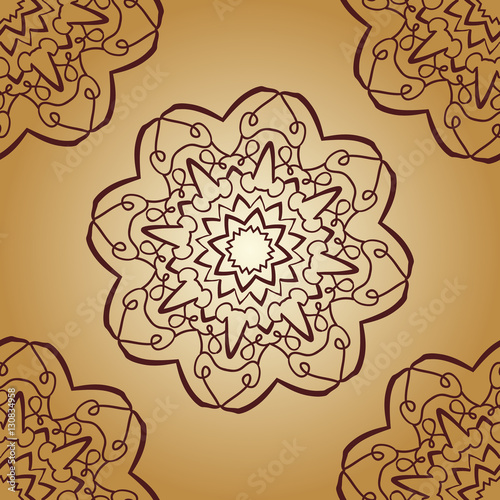 Vintage vector mandala pattern retro brown color. Hand drawn abstract tile. Decorative retro banner. Wallpaper for banner, invitation, wedding card, caver and others