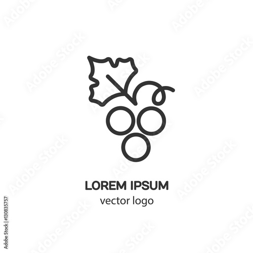 Line style logotype with grapes. Isolated on white background and easy to use. Clean and minimalist symbol. Modern easy to edit logo template.