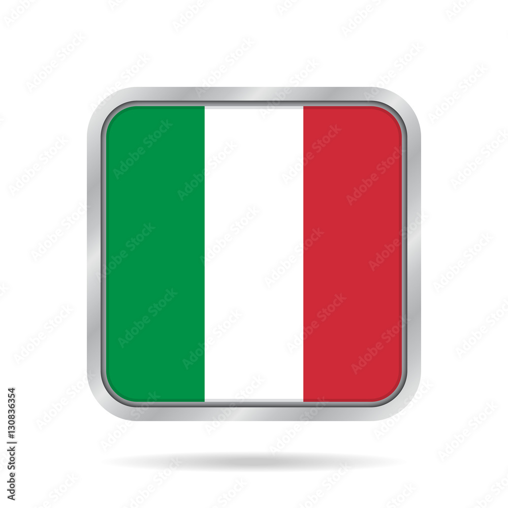 Flag of Italy. Shiny metallic gray square button. Flag of Italy. Shiny metallic gray square button.